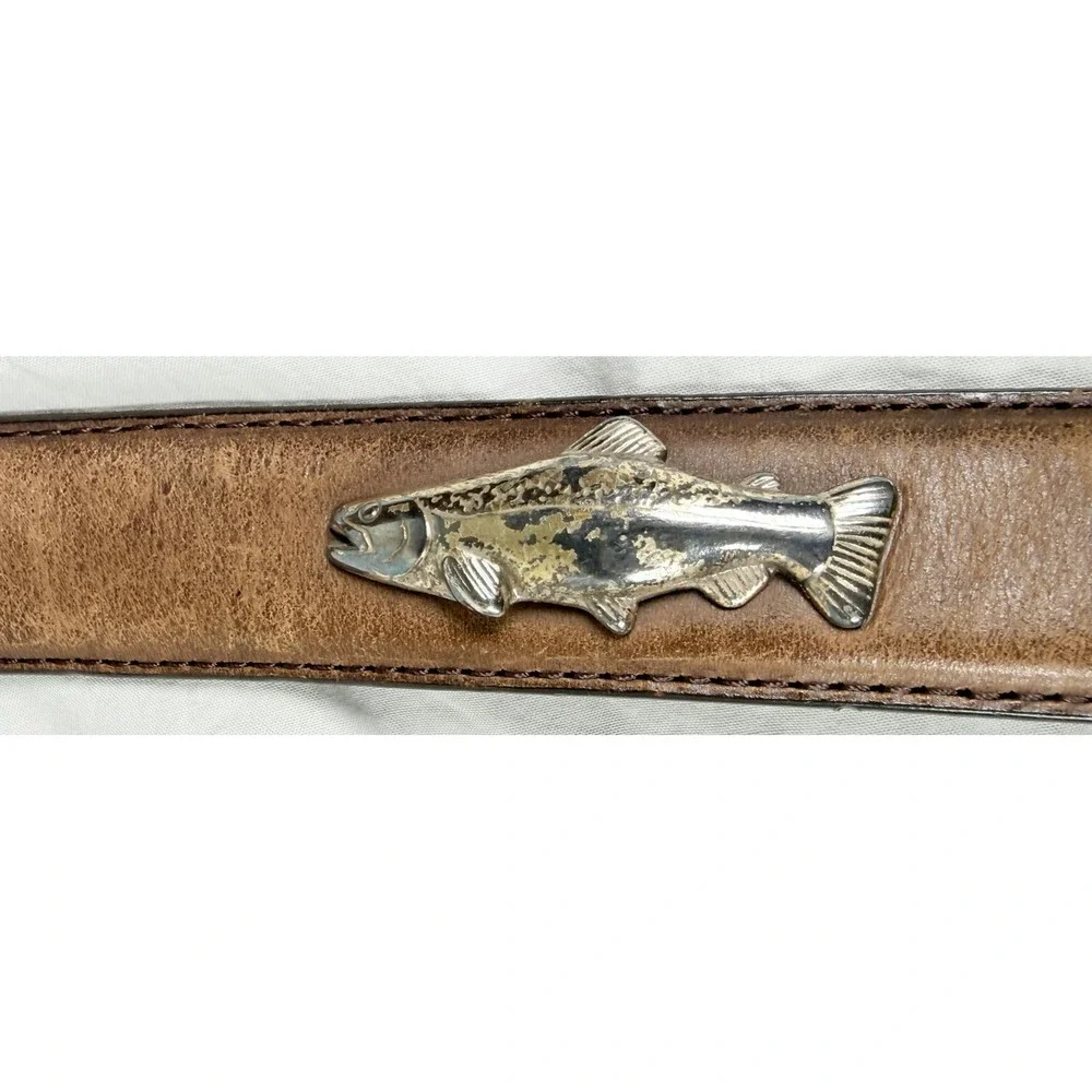 Full Grain Italian Leather Trout Fish Concho Belt Mens 36 Brown Western Fishing